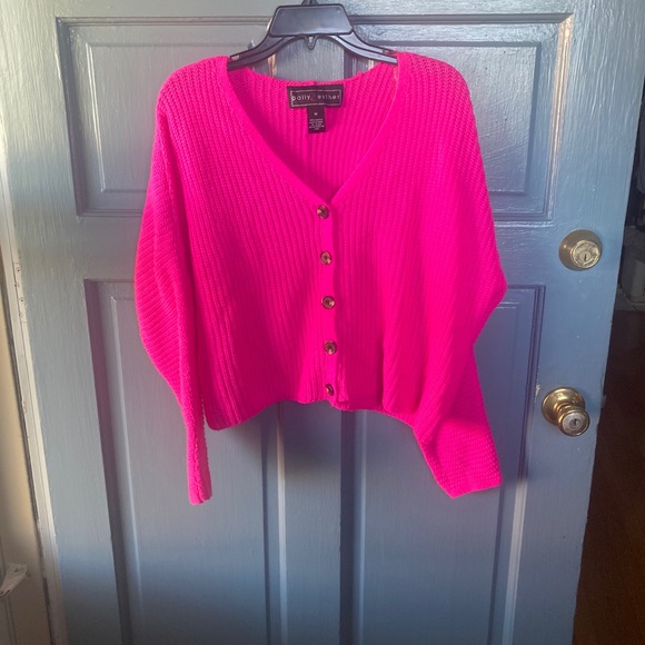 Polly & Esther Sweaters - Hot Pink Button Front Sweater